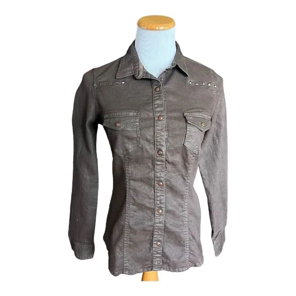 Womens TRF by Zara Brown Snap Down Studded Denim Top Shacket Jacket - Sz M